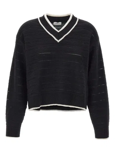 V领罗纹羊毛毛衣