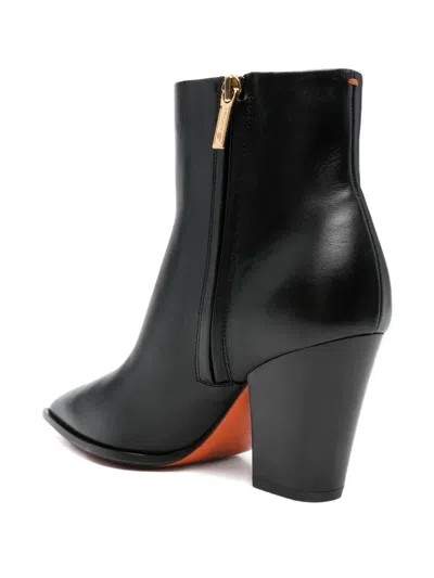 Santoni Pointed-toe Block-heel Boots In Black