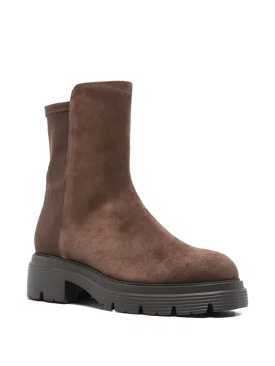 Stuart Weitzman Ankle Boots With Chunky Heel And Round Toe In Brown