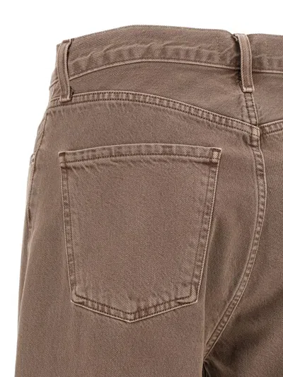 Agolde Wide Leg Denim Trousers With Front And Back Pockets In Brown