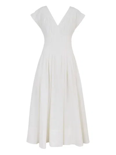 Simkhai Nina Pleated Cotton-blend Poplin Midi Dress In White