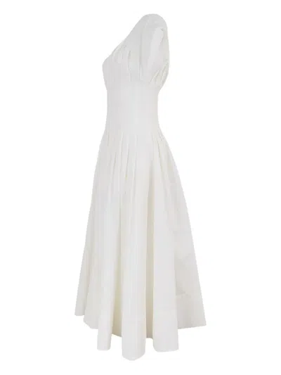 Simkhai Nina Pleated Cotton-blend Poplin Midi Dress In White
