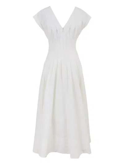 Simkhai Nina Pleated Cotton-blend Poplin Midi Dress In White