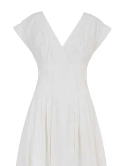 Simkhai Nina Pleated Cotton-blend Poplin Midi Dress In White