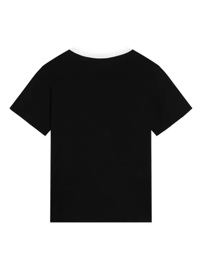 Dolce & Gabbana Boy's Flocked Logo Script Ringer T-shirt In Black