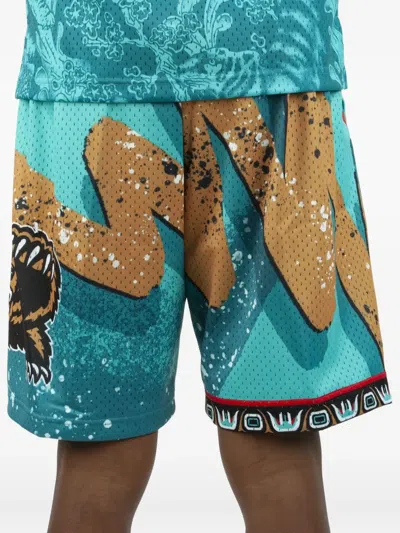 Mitchell & Ness Grizzly-print Mesh Shorts In Blue