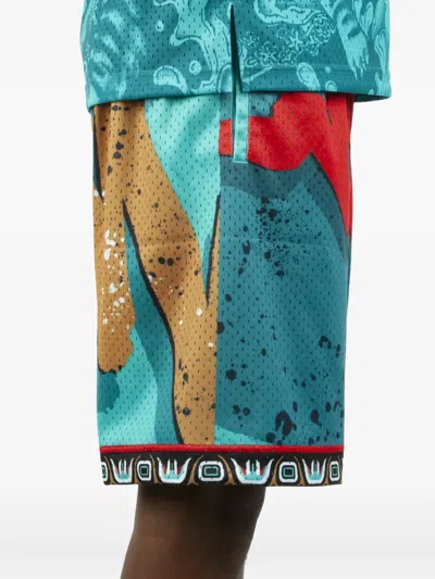 Mitchell & Ness Grizzly-print Mesh Shorts In Blue