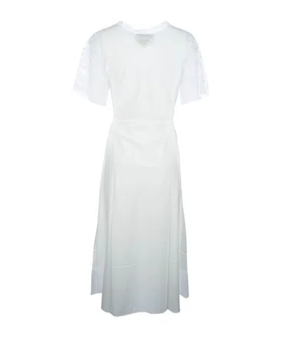 Prada Satin Lace Sleeve Midi Dress In White