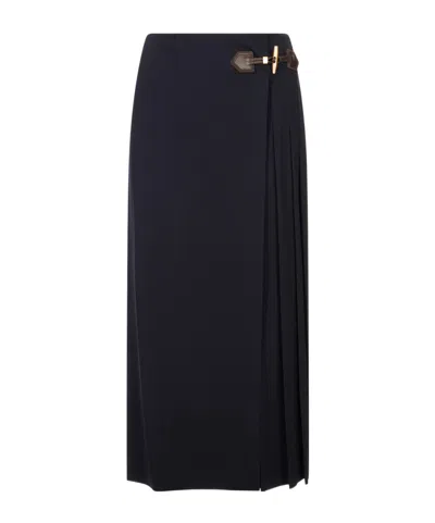 Moschino High Waist Pleated Midi Skirt Toggle In Blue