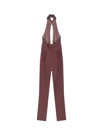 Elisabetta Franchi Halter-neck Sequin-embellished Jumpsuit In Burgundy