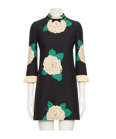 Valentino Apres Lhiver Macro Ortensia Mini Dress With Bow In Black