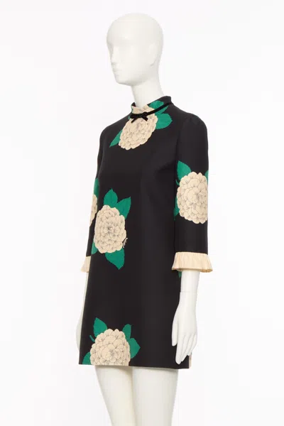 Valentino Apres Lhiver Macro Ortensia Mini Dress With Bow In Black