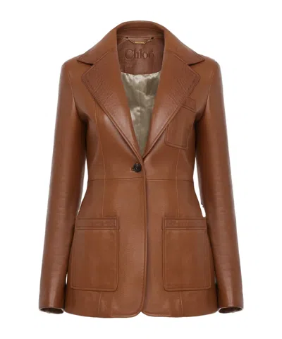 Chloé Slouch Leather Belted Single-breasted Jacket In Brown