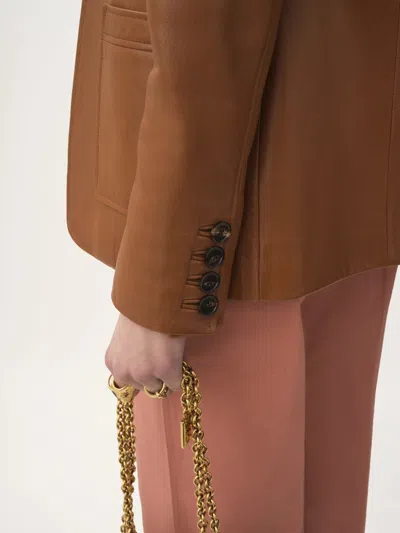 Chloé Slouch Leather Belted Single-breasted Jacket In Brown
