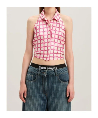 Palm Angels Lapel Sleeveless Shirt In Pink