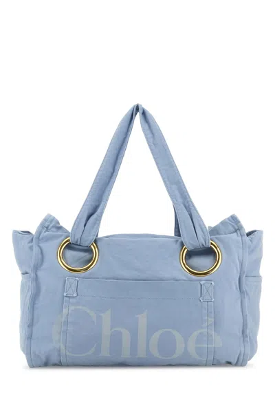Chloé Medium Plage Washed Cotton Tote In Blue