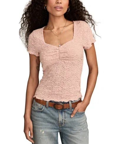 Lucky Brand Women's Textured Sweetheart Neck Babydoll Top In Pink