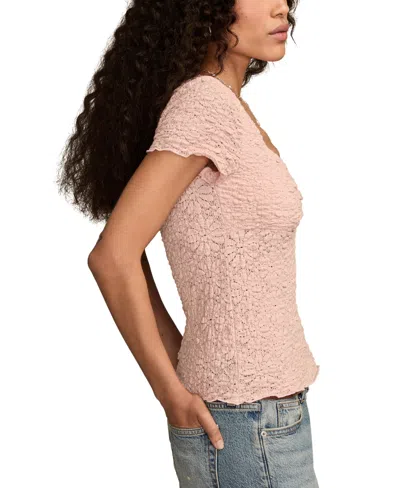 Lucky Brand Women's Textured Sweetheart Neck Babydoll Top In Pink