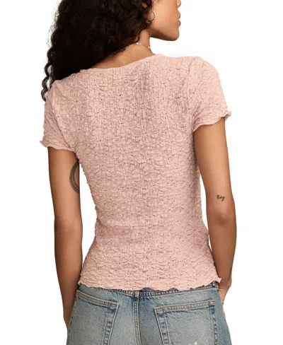 Lucky Brand Women's Textured Sweetheart Neck Babydoll Top In Pink