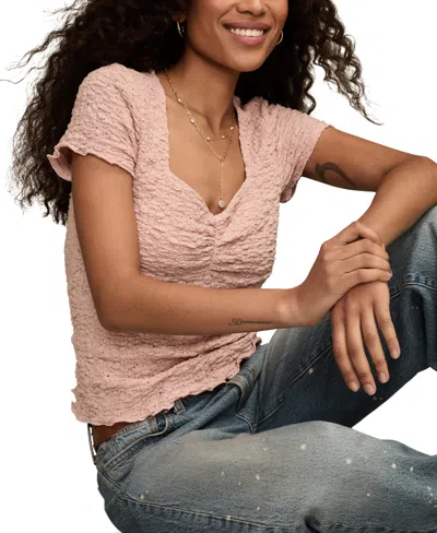 Lucky Brand Women's Textured Sweetheart Neck Babydoll Top In Pink