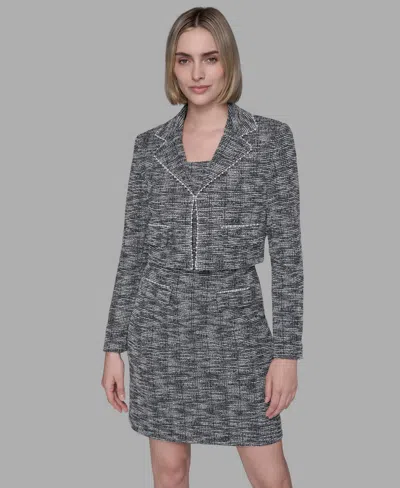 Karl Lagerfeld Women's Metallic Knit Tweed Jacket In Gray