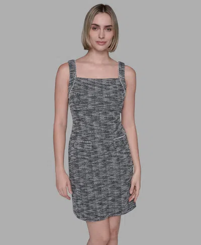 Karl Lagerfeld Women's Metallic Knit Tweed Sheath Mini Dress In Gray