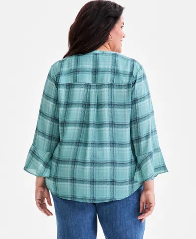 Style & Co Plus Size Printed Pintucked Top, Macy's Exclusive In Blue
