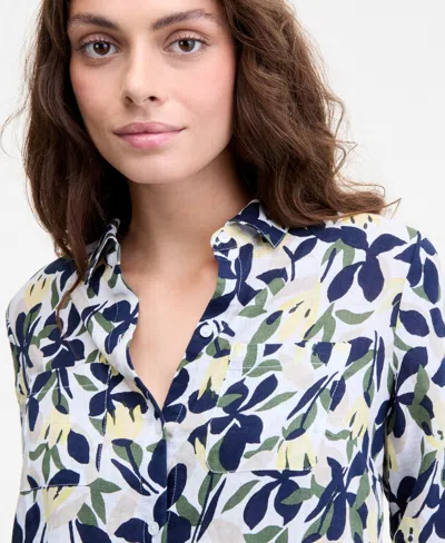 Charter Club Floral Print 100 Linen Shirt 100 Linen Drawstring Pants Macys Exclusive In Blue