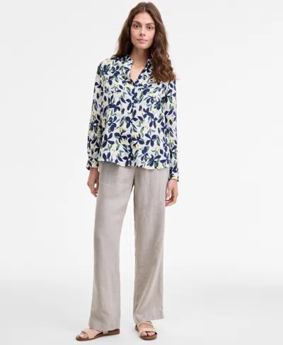 Charter Club Floral Print 100 Linen Shirt 100 Linen Drawstring Pants Macys Exclusive In Blue