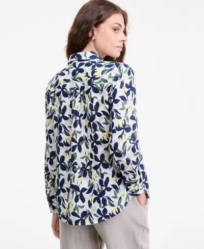 Charter Club Floral Print 100 Linen Shirt 100 Linen Drawstring Pants Macys Exclusive In Blue