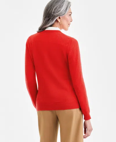 Charter Club 100% Cashmere Women's Petite Long-sleeve Crewneck Sweater, Created For Macy's In Red