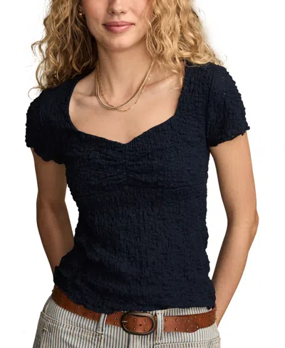 Lucky Brand Textured Sweetheart Neck Knit Top In Blue
