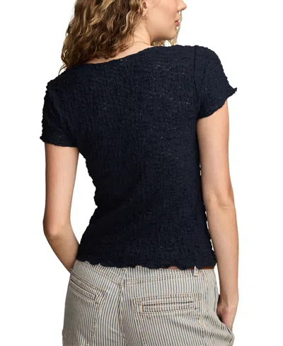 Lucky Brand Textured Sweetheart Neck Knit Top In Blue
