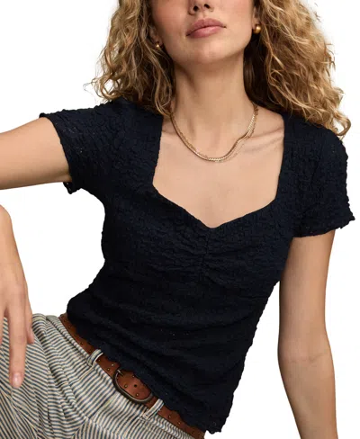 Lucky Brand Textured Sweetheart Neck Knit Top In Blue