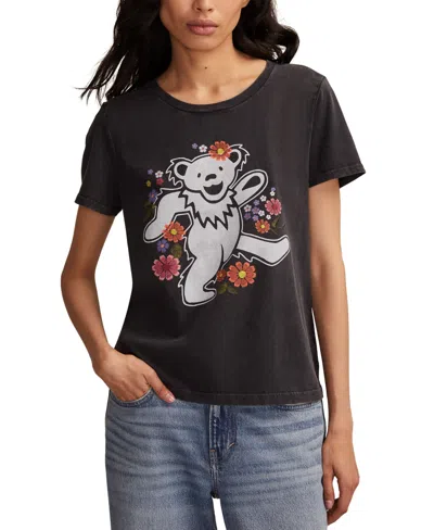 Lucky Brand Women's Grateful Dead Flower Bear Classic Crew Neck T-shirt In Black