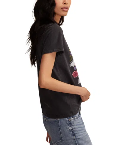 Lucky Brand Women's Grateful Dead Flower Bear Classic Crew Neck T-shirt In Black