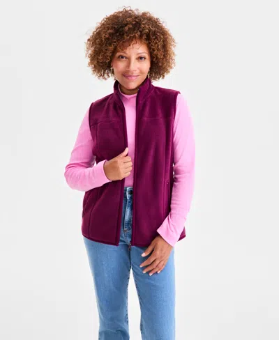 Style & Co Style Co Womens Zip Front Polar Fleece Vest Pp 4x Created For Macys In Burgundy