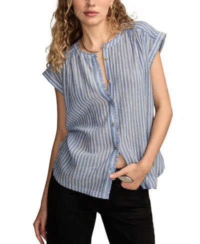 Lucky Brand Women's Dolman Ruffle Button Down Top In Blue