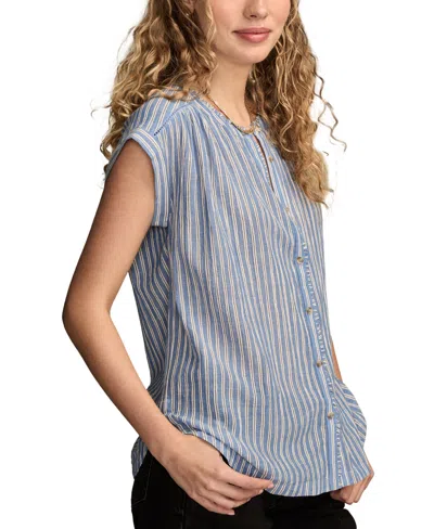 Lucky Brand Women's Dolman Ruffle Button Down Top In Blue