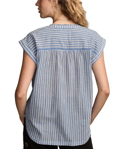 Lucky Brand Women's Dolman Ruffle Button Down Top In Blue