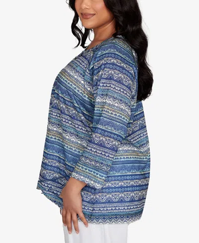 Hearts Of Palm Plus Size Printed Tulip Hem Slub Top In Multi