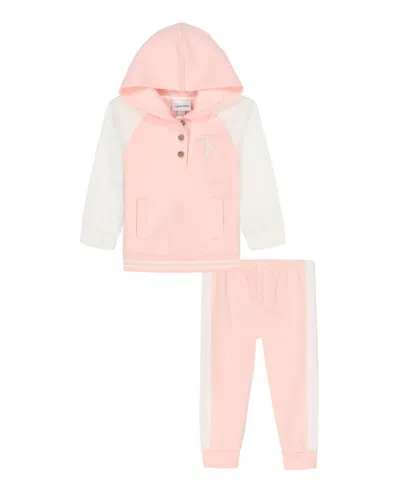 Calvin Klein Baby Girls 2-piece Color Block Hoodie And Joggers Set In Pink