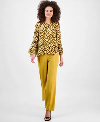 Kasper Tiered Ruffle Bell Sleeve Chiffon Top In Yellow