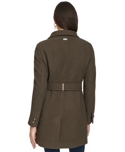 Calvin Klein Womens Asymmetrical Belted Wrap Coat, Created For Macys In Brown