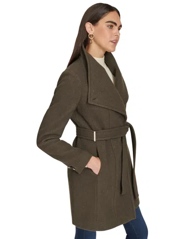 Calvin Klein Womens Asymmetrical Belted Wrap Coat, Created For Macys In Brown