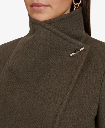 Calvin Klein Womens Asymmetrical Belted Wrap Coat, Created For Macys In Brown
