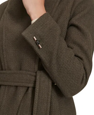 Calvin Klein Womens Asymmetrical Belted Wrap Coat, Created For Macys In Brown