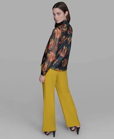 Karl Lagerfeld Women's Floral-print Mock-neck Blouse Top In Black