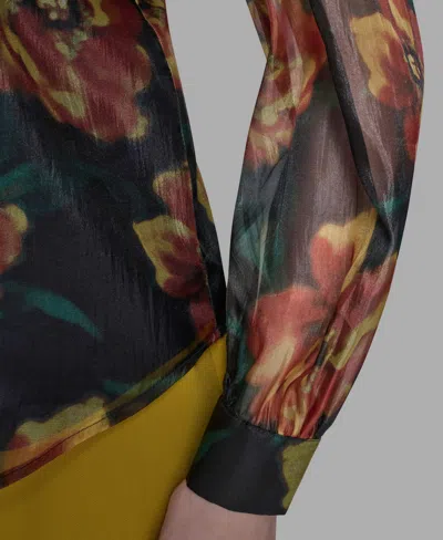 Karl Lagerfeld Women's Floral-print Mock-neck Blouse Top In Black