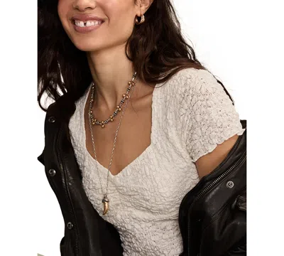 Lucky Brand Women's Textured Sweetheart Neck Babydoll Top In White